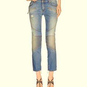 $325 Sz24 JUST CAVALLI Cropped, HIGH BOOTS (skinny) low rise Jeans Denim
